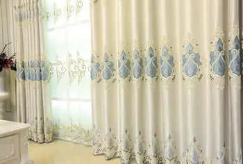 

Customized curtain concise European shade living room bedroom finished jacquard embroidery fabric finished floor