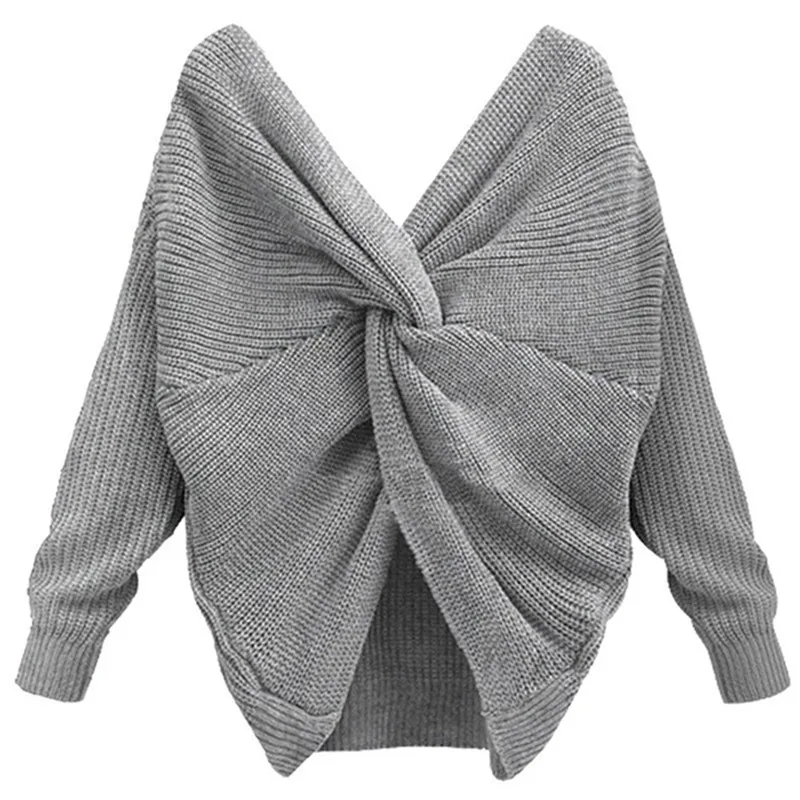 

Sexy Backless Crossover Women Sweaters Autumn Winter Knitted Jumper Tops Casual Solid Basic Pullover Fashion Sweater