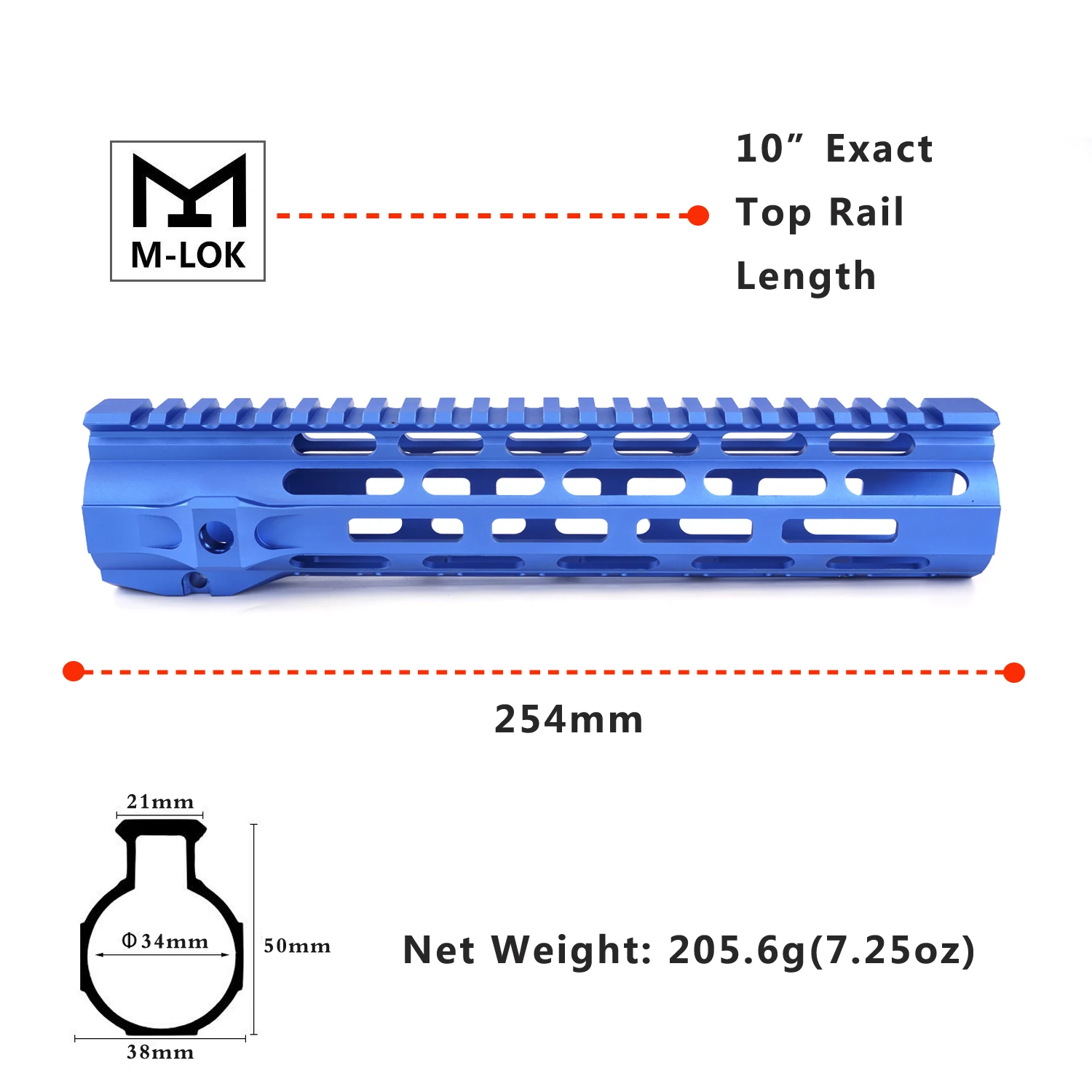 Mlok handguard ar handguard rail с черным/синим/FDE/красным цветом для охоты заготовка анти вращение вставка handguard ar15 аксессуар - Color: HG68P10M-Blue