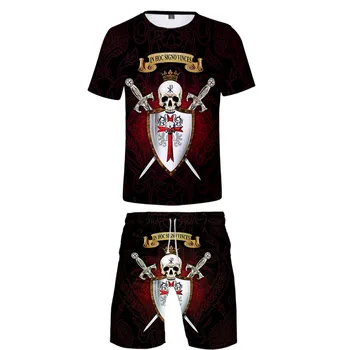 

knight templar t-shirt Suit Man Kids New Arrival breathable cool short t-shirt two-piece short t-shirt+shorts men's student suit