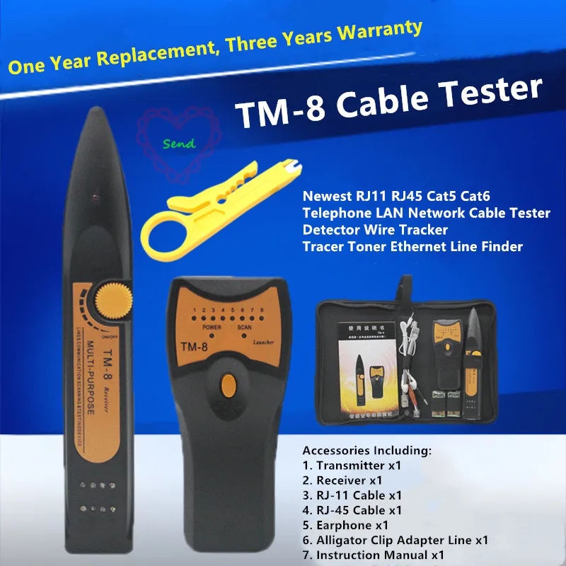 2019 Newest TM-8 Cable Tester Cat5 Cat5A Cat6 Cat6A RJ45 LAN Network RJ11 Phone Telephone Wire Tracker Diagnose Tone muxboxs stereo audio to rj45 converter rca sound network switcher amplifier av repeater extender over cat5 6 cable