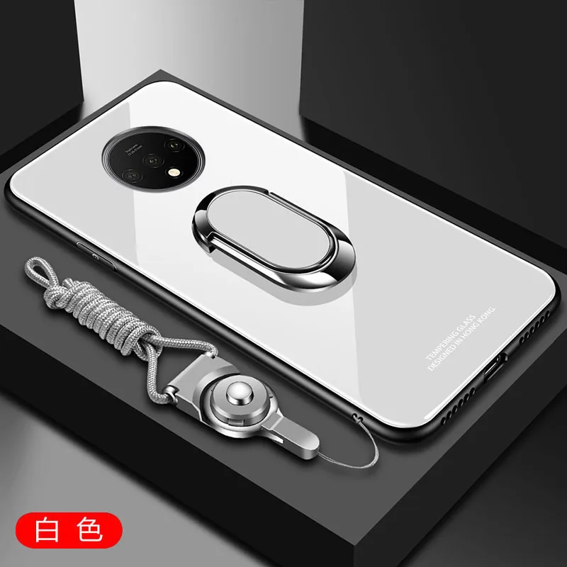 white Для oneplus 7T чехол Роскошный Жесткий закаленное стекло с подставкой Кольцо Магнит защитный чехол на заднюю панель для one plus 7t pro oneplus 7t - Цвет: white