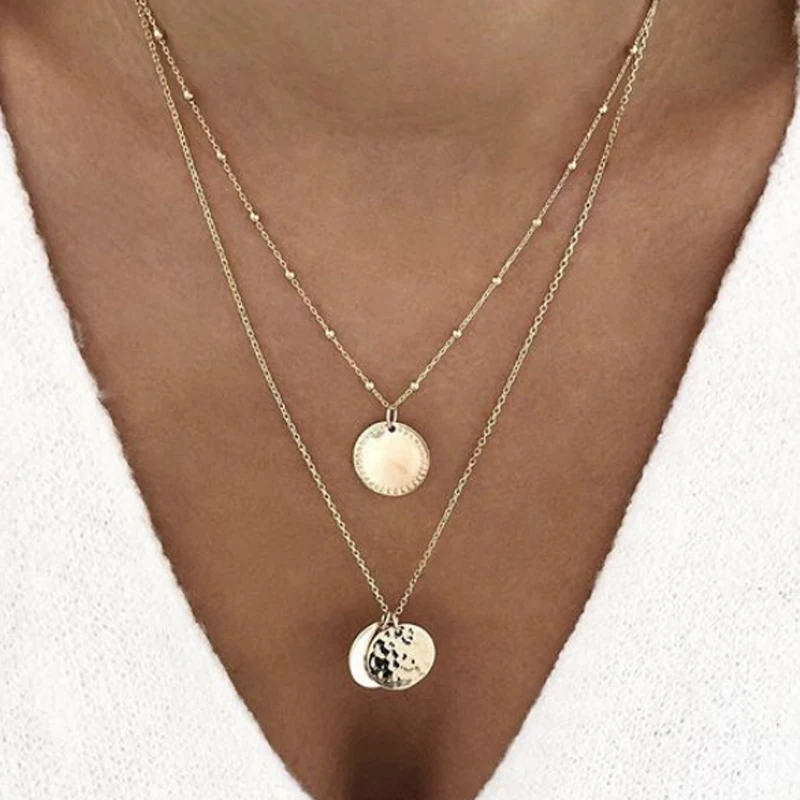 Tocona богемные 2 слоя подвески ожерелье для женщин Геометрическая круглая цепочка Чокеры ювелирные изделия в стиле минимализма A11407