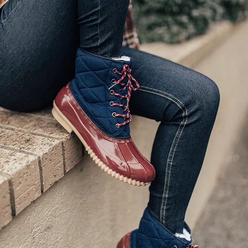 

Adisputent Snow Boots Winter Duck Boots With Lace Up Shoes Waterproof Rain Boots Female Low Heel Platform Fashion Shoes Girls