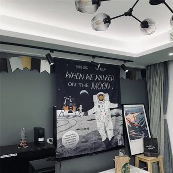 

Space Moon Walk Astronaut Tapestry Wall Hanging Cloth Home Decorative Living Room Curtain Wall on The Moon Landing Plan Fabric
