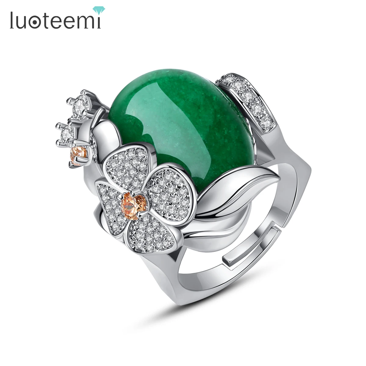 LUOTEEMI роскошное кольцо с зеленым камнем для женщин модные юбилейные украшения цветок Открытый палец Anillos Mujer Bijoux рождественские подарки