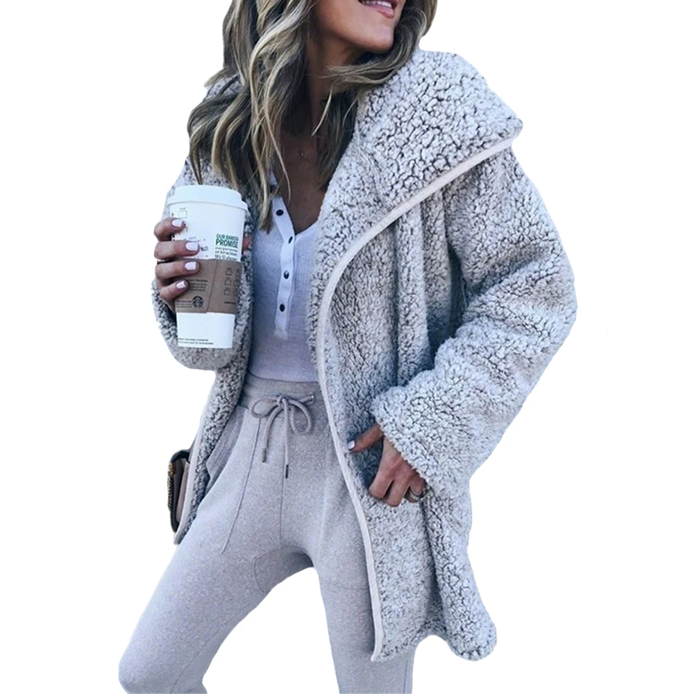 

Winter Warm Jackets Plus Size Fleece Overcoat Soft Fluffy Coat Women New Street Long Sleeve Zipper Loose Plush Casual Outerwear