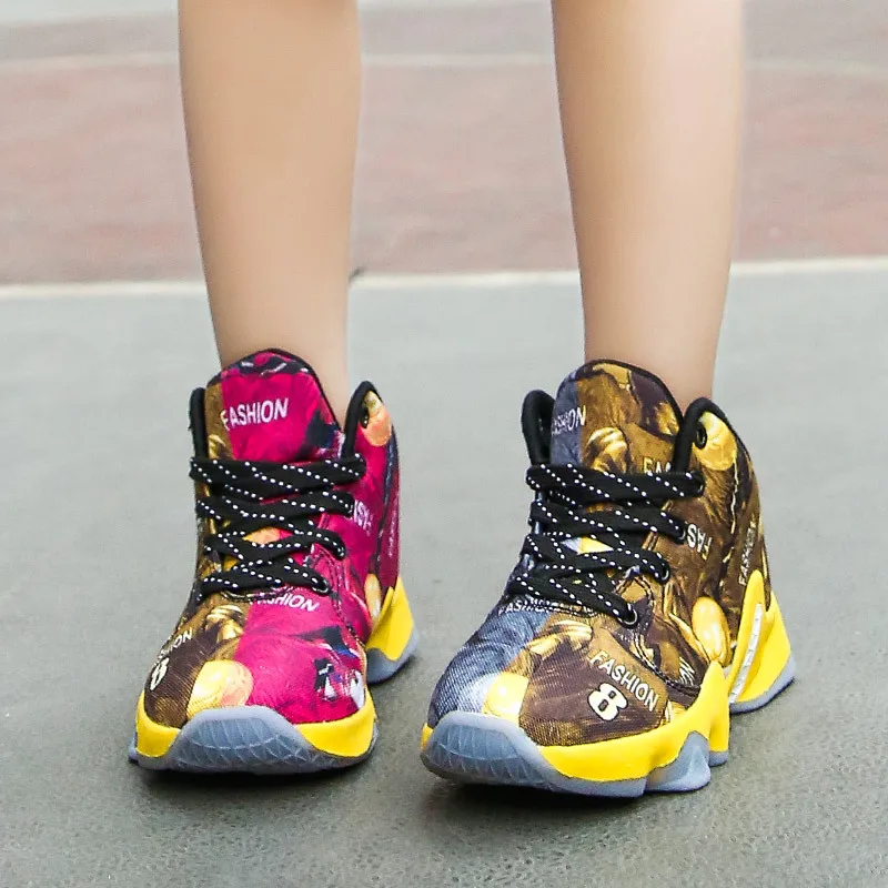 

31-47 Code Parent And Child Mandarin Duck Double Color Basketball Shoes Two Feet Different High Shoes Shock Absorption Anti-slip