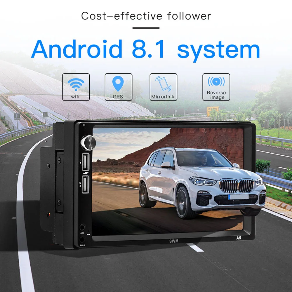 Podofo 2 Din Android 8 1 Автомобильный мультимедийный плеер WIFI USB радио стерео 7 ''Android