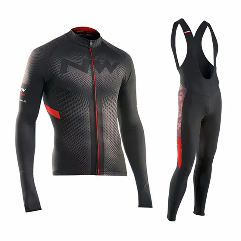 Ropa Ciclismo NW Men's Long Sleeve Cycling Jersey Bib Pants Set Northwave Spring autumn MTB Road Bicycle Racing Cycling Clothing