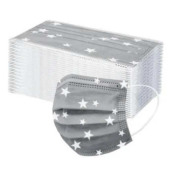 

20/30/50/100pc Children's Mask Disposable Non-woven Face 3 Layers Ply Star Print Mouth Mask Earloop Unisex Breathable Face Mask