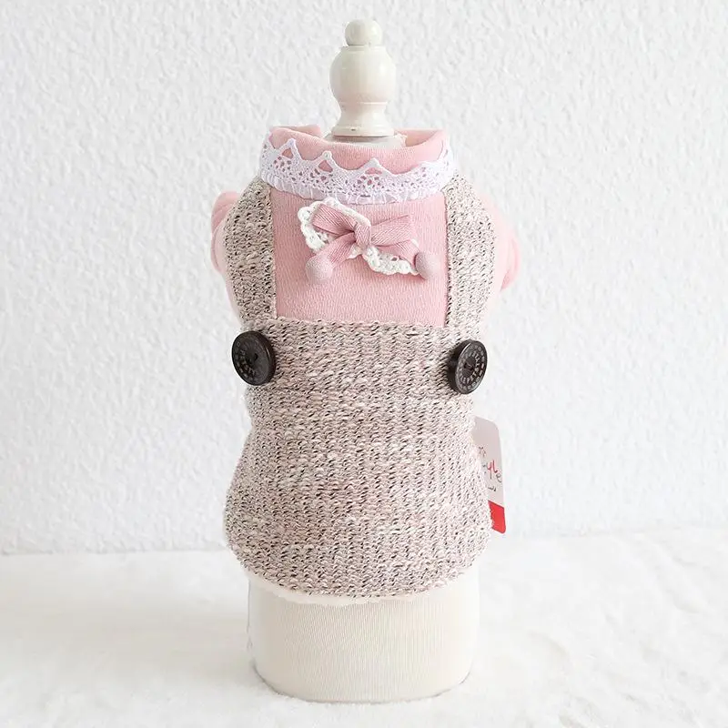 Kawaii зимняя одежда для собак четыре фута одежда для домашних животных Chiwawa jorkie Bomei платья в полоску - Цвет: Розовый