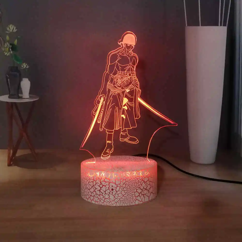 Roronoa Зоро 3D иллюзия настольная лампа японского аниме одна штука RGB 7 Красочный