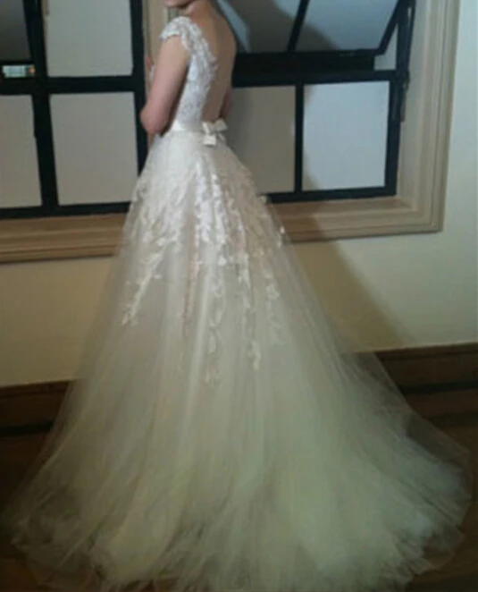 С открытой спиной Vestido De Noiva ТРАПЕЦИЕВИДНОЕ ПЛАТЬЕ с глубоким вырезом и аппликацией, свадебное платье для невесты, платья для матери невесты