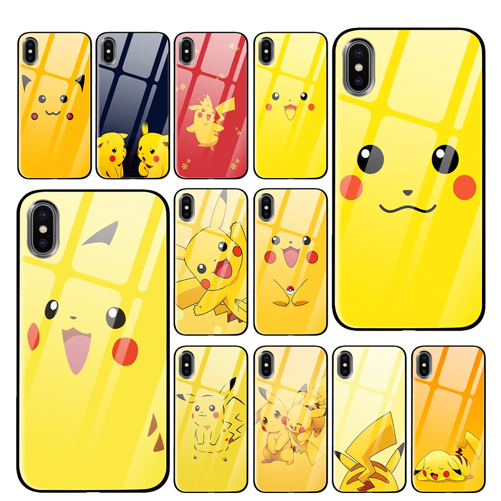 Пикачуэ лицо для iPhone 5 5S 6 6s 7 8 Plus X XS XR 11 Pro макс. закаленное стекло чехлы