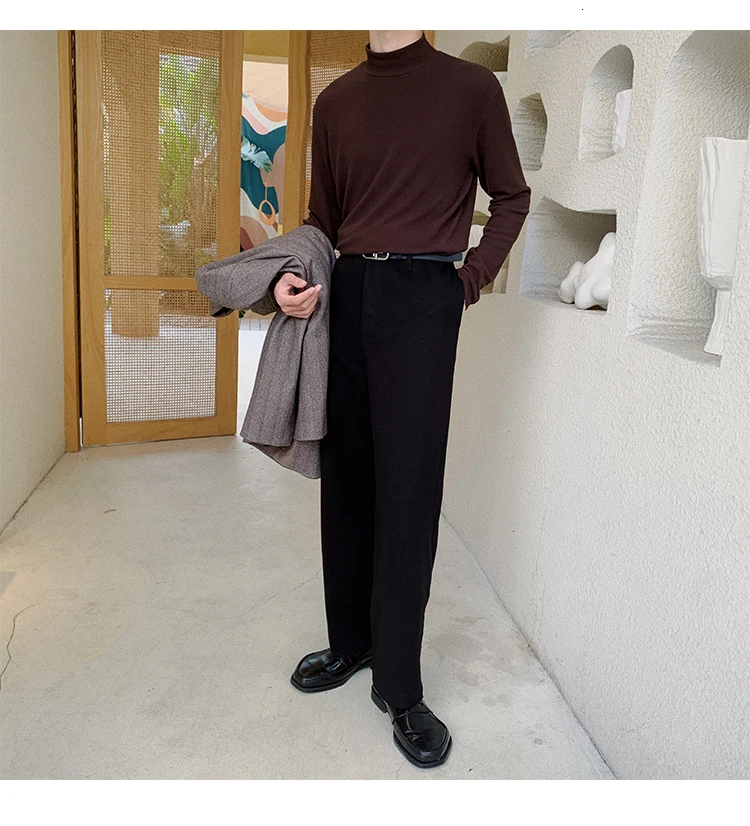 Зимние мужские модные трендовые хлопковые повседневные штаны, черные/коричневые шерстяные брюки, облегающие теплые штаны высокого качества, M-XL