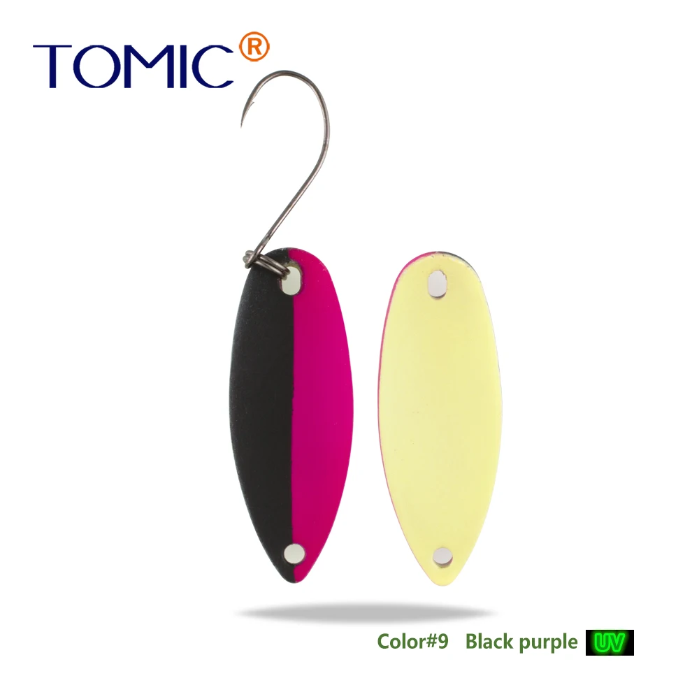 Black Purple Tomic 2 г 3,5 г 5,5 г латунные рыболовные лезвия 1 шт. набор сверхлегкий УФ цвет металлическая приманка микро литье форель бас ложка - Цвет: Black Purple