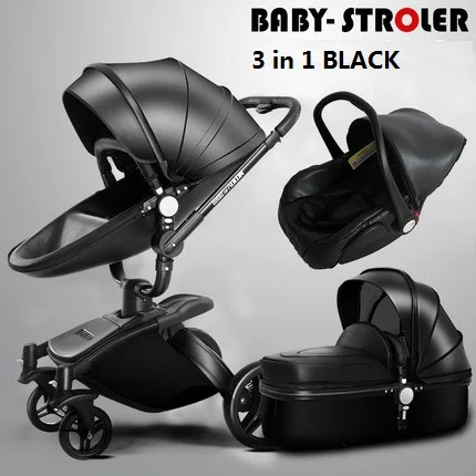 Aulon babyfond искусственная кожа 360 градусов вращения детская коляска, kinderwgen, 3 в 1 система путешествия сиденье с люлькой детская коляска - Цвет: 3 in 1 black-black