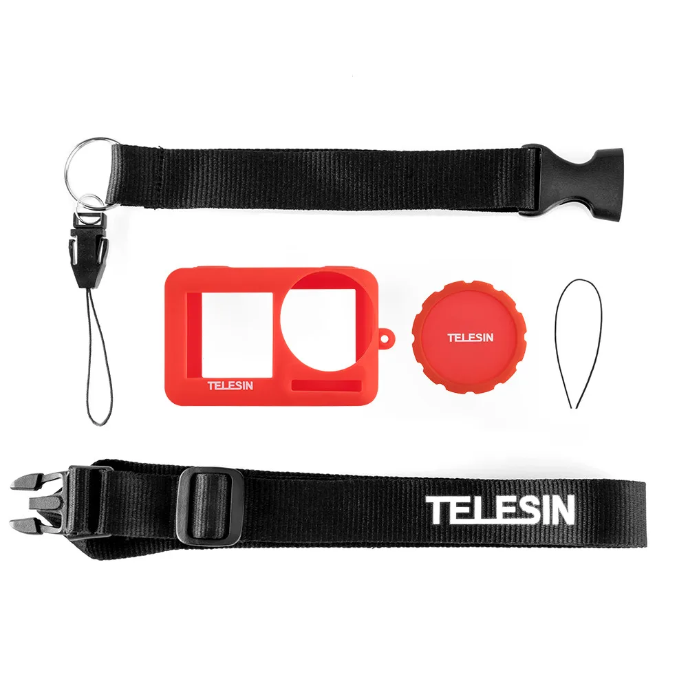 Red TELESIN мягкий силиконовый резиновый защитный корпус чехол и крышка объектива Ремешок для DJI OSMO аксессуары для экшн-камеры - Цвет: Red