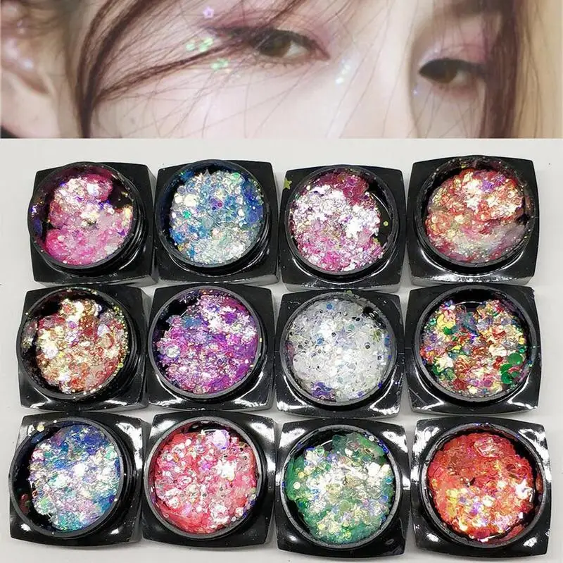 12pcs Holographic Glitter Sequin Gel Cream Eyeshadow for Nail Cosmetic Face Body