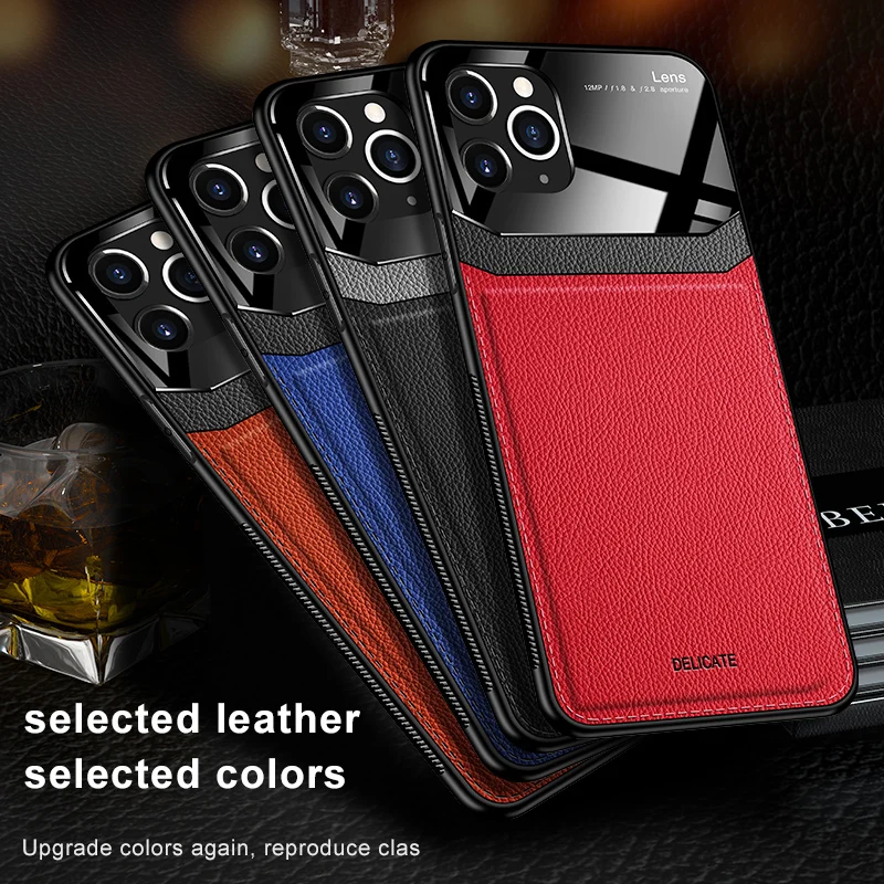 Leather protection case for iPhone11promax Lens glass iPhone6 6sp 7G 8plus X XS XR XSMAX SE fashion pure color simple | Мобильные