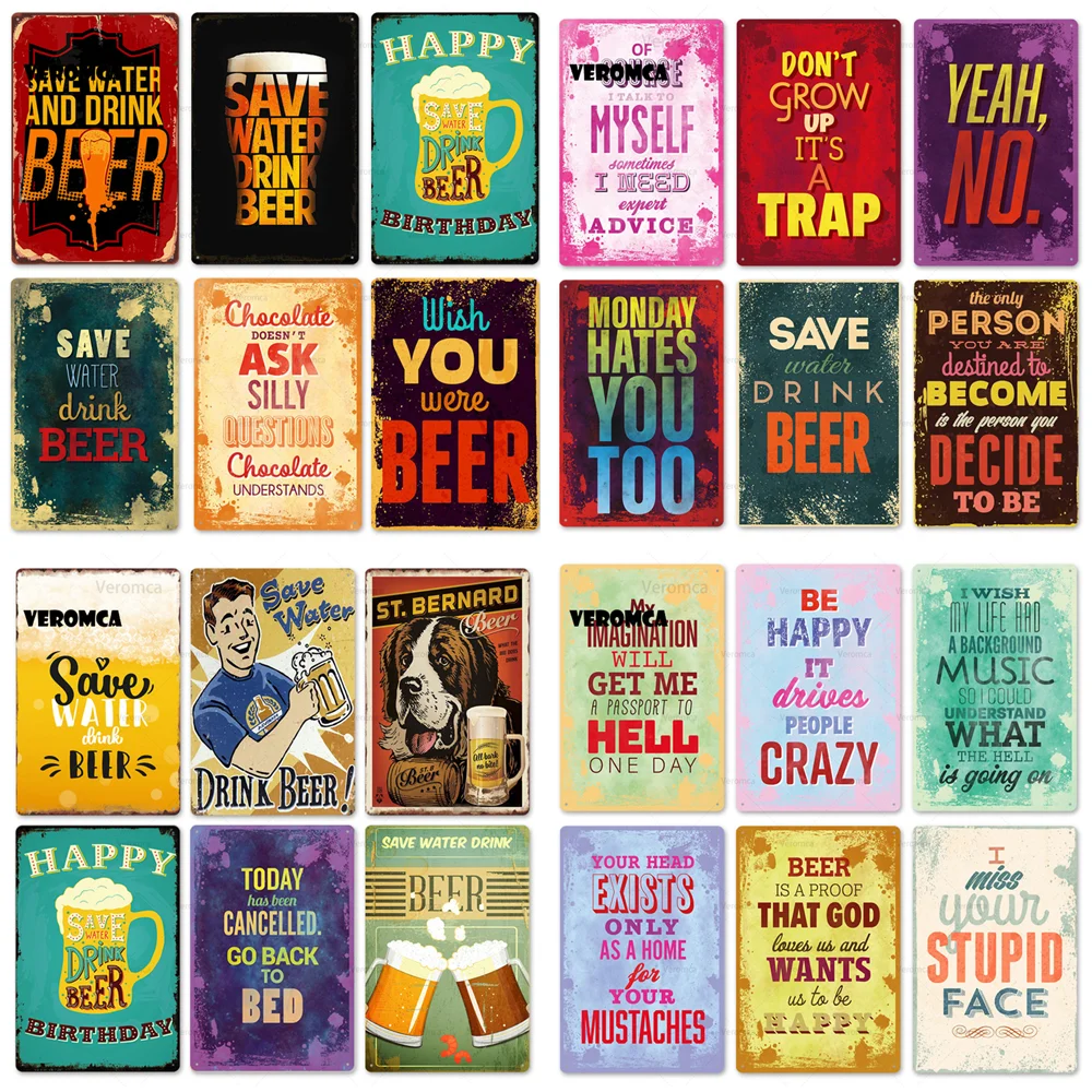 

Vintage Poster Save Water Drink Beer Metal Tin Sign Plates Retro Art Wall Stickers Wall Decor for Bar Man Cave Bar Home Decor