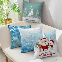 

Christmas Picture Pillow Case Xmas Deer Tree Pillow Cover Winter Soft Cushion Cover Snow Throw Pillows Home Decor for Sofa Car