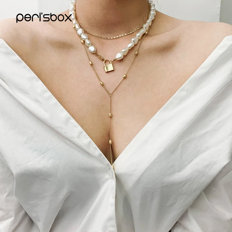 Чокер Peri'sbox 3 шт./компл. из искусственного жемчуга с висячим замком барокко