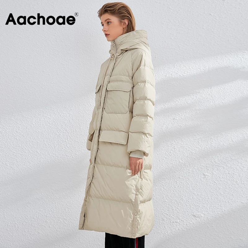Aachoae White Duck Down Jacket Women Winter Warm