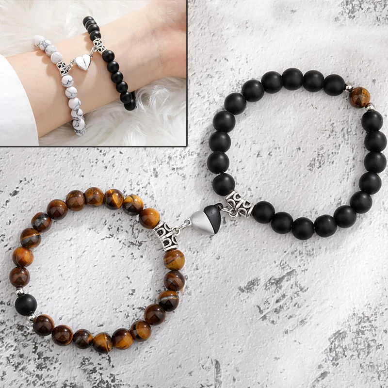 2Pcs/set Magnet Bracelet Couple Vintage Matching Braslet Stone Distance Paired Braclet Lovers Jewelry Valentine's Day Gift | Украшения