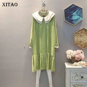 

XITAO Pot Pleated Hem Dress Fashion New Full Sleeve 2020 Spring Chiffon Patchwork Small Fresh Causal Loose Dress XJ3376