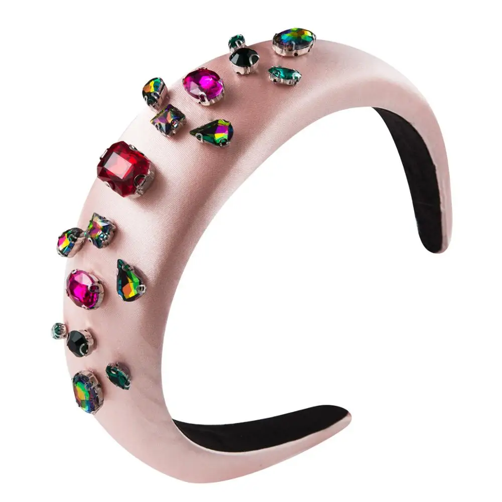 CN атласная Мягкая повязка на голову для женщин кристальная полоска на голову с бриллиантами девушка барокко обруч для волос аксессуары для волос - Цвет: pink