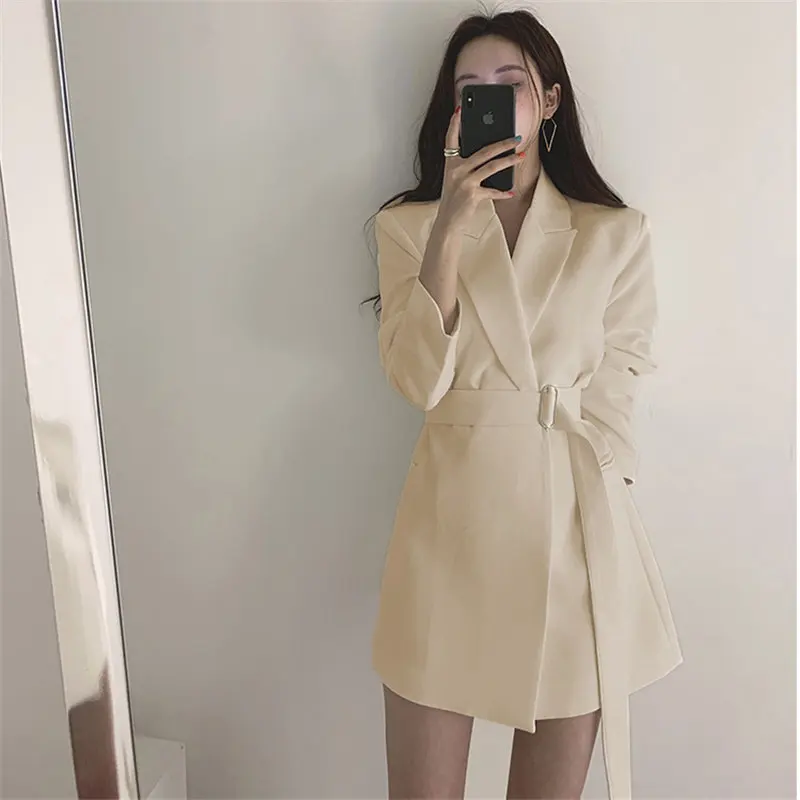 

Alien Kitty Chic Vintage Stylish Office Ladies All-Match Sashes Casual Lace-Up Loose Solid Waist-Controlled Mid-Length Blazers