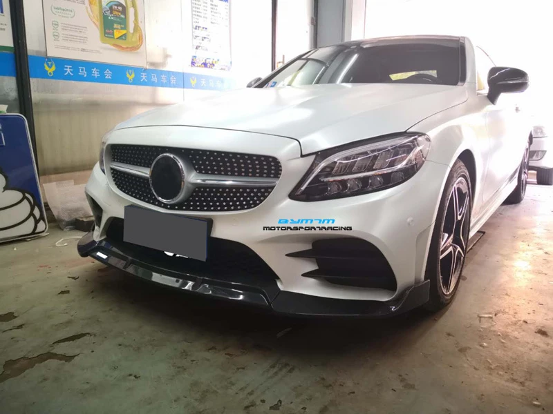 B Стиль бампер из углеродного волокна Передние Губы для Benz C Class W205 C180 C260 C300 2019UP