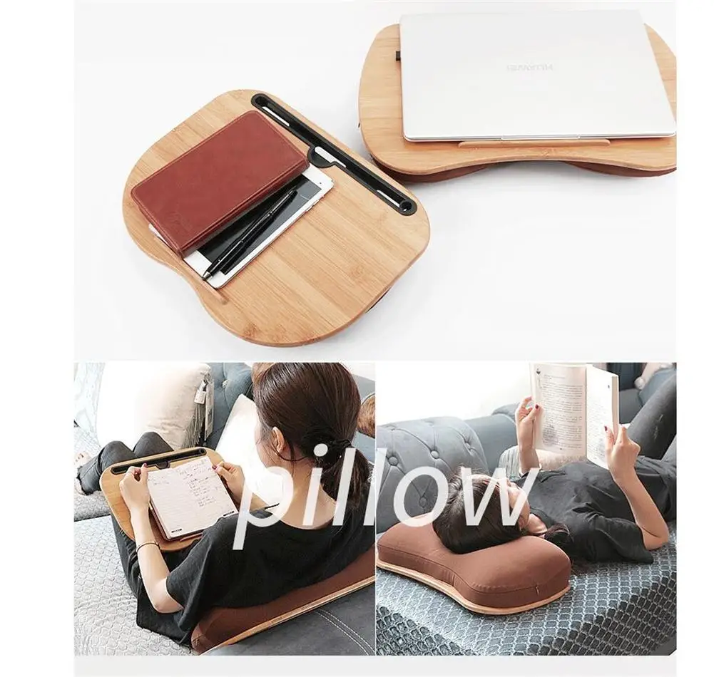  Portable Bamboo Laptop Table Pillow Lap Desk Bookshelf Tray Tablet Stand Handy Learning Desk Holder