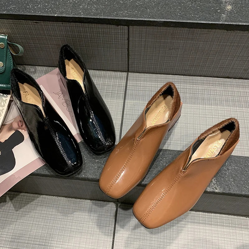 

Casual Woman Platform Shoes Square Toe 2019 Fashion Women's Shallow Mouth All-Match Oxfords Flats Autumn Modis On Heels Leather