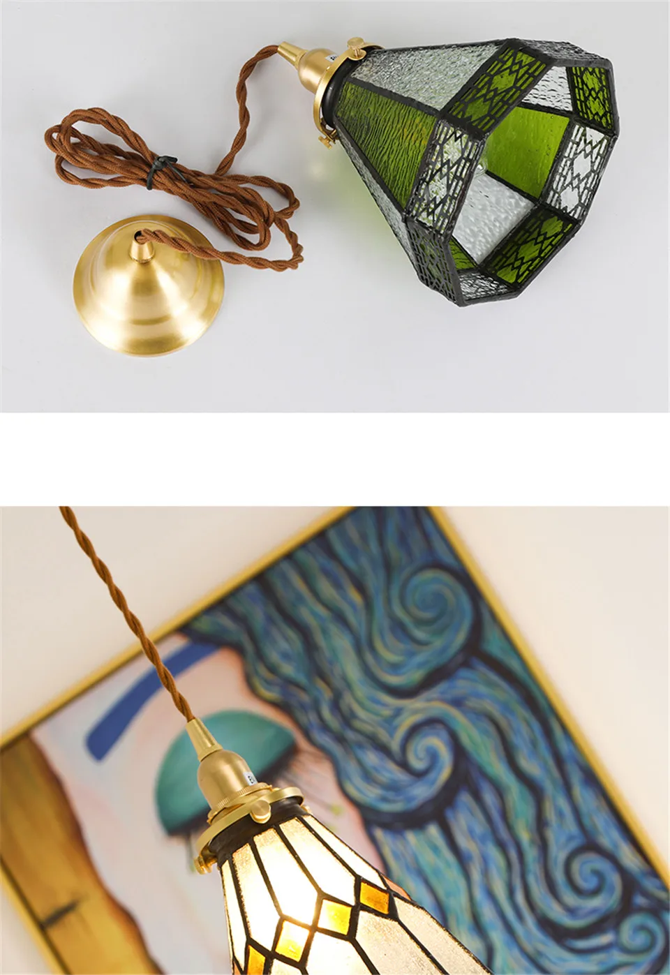 American Vintage Loft Pendant Lights Modern Art Colour Glass Pendant Lamp Vanity Lamp Kitchen Dining Rope Hanging Lamp Luminaria