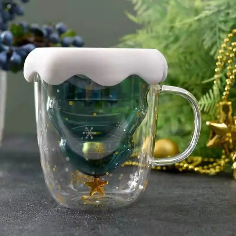 

Exquisite Double-Layer Glass Cup Christmas Tree Star&Bear Water Cup Explosion-proof Insulation Coffee Mug Christmas Transparent