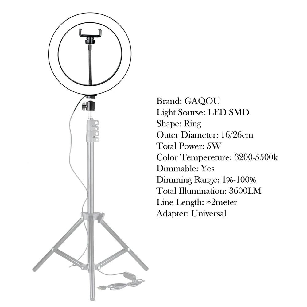 16/26 см затемнения светодиодный селфи кольцо светильник Youtobe фотографии 3200-5500k Photo Studio телефон видео USB Plug прямые трансляции, кольцевая лампа