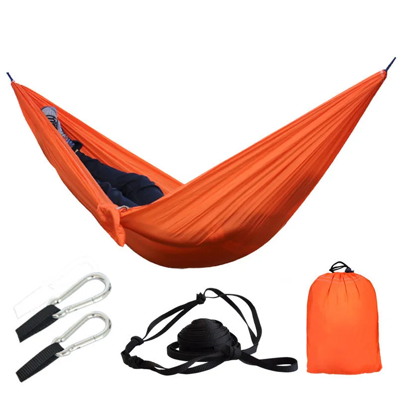 Portable Nylon Cloth Multifunction Camping Hammock Double Outdoor Hamac Sleeping Hamak Garden Hamaca With Carabiner And Ropes