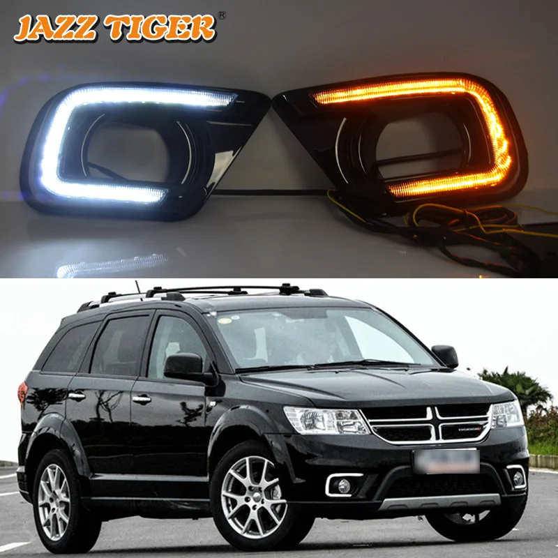 

JAZZ TIGER 2PCS Yellow Turn Signal Function 12V Car DRL Lamp LED Daytime Running Light Daylight For Fiat Freemont 2014 2015 2016