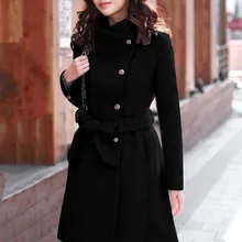 Новое зимнее пальто плюс размер женское Шерстяное Пальто из смесовой ткани Женское шерстяное пальто с отворотом куртка однотонная верхняя одежда с длинными рукавами пальто