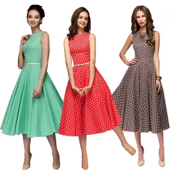 

Daily suit OLWPIRNCESS 2019 Summer New Women's Vintage Polka Dot Sleeveless Big Dress