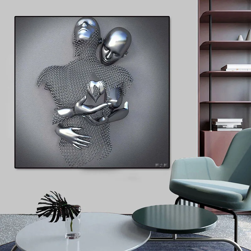 Стальная проволока Железный человек скульптура живопись Linkjet Золотая парная
