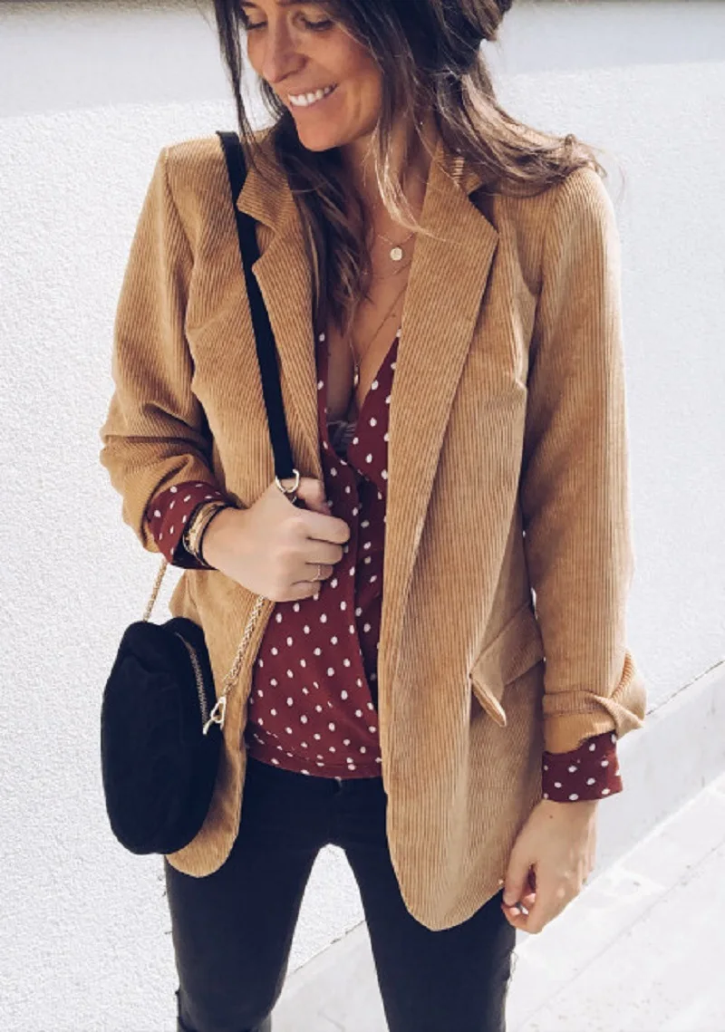 

European And American-Style Casual Loose-Fit Solid Color Waist Hugging Suit Jacket
