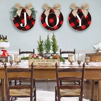

Christmas decorations windows and staircase scene layout DIY red and black grid Christmas wreath Home Decoration