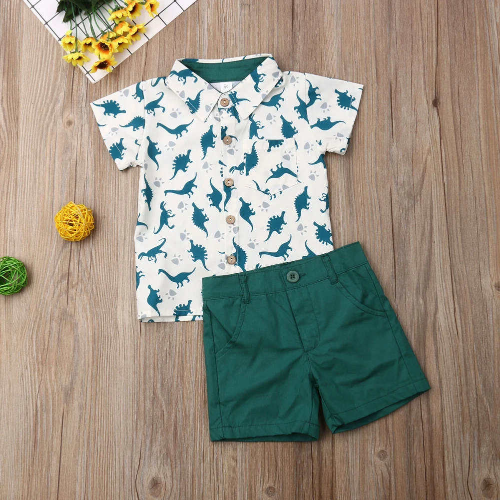 

Pudcoco Summer Toddler Baby Boy Clothes Cute Dinosaur Print Shirt Tops Short Pants 2Pcs Outfits Casual Clothes Summer