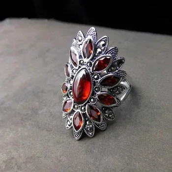 

Luxury Female Ruby Geometric Finger Ring Vintage Sterling Silver Adjustable Ring Fashion Wedding Engagement Rings For Women