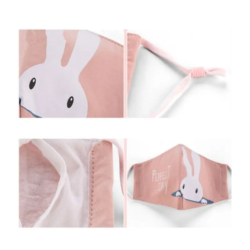 Korean Women Girls Cotton Earloop PM2.5 Mouth Mask Three Layer Cartoon Long Rabbit Ear Anti Pollution Respirator With Filter