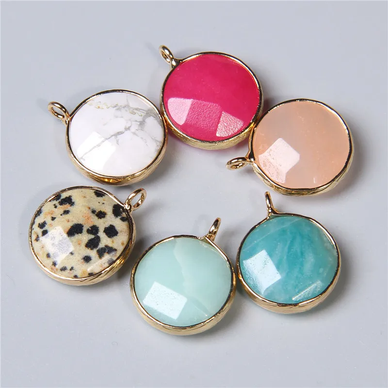 2 uds 16x20mm redondo facetado amuleto de pierda natural colgantes para hacer joyería gargantilla, collar, pulsera, pendiente de joyería de piedra